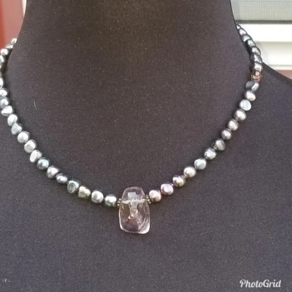 Freshwater pearl‎ and quartz necklace - Picture 1 of 8